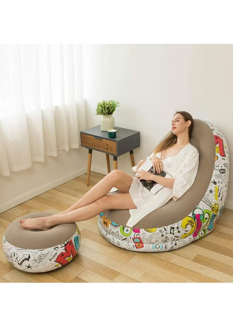 Inflatable Lazy Sofa Chair with Footrest & Air Pump